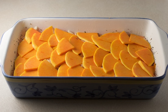 Use the rest of your butternut squash slices to form another layer.  This should be your third layer of vegetables.