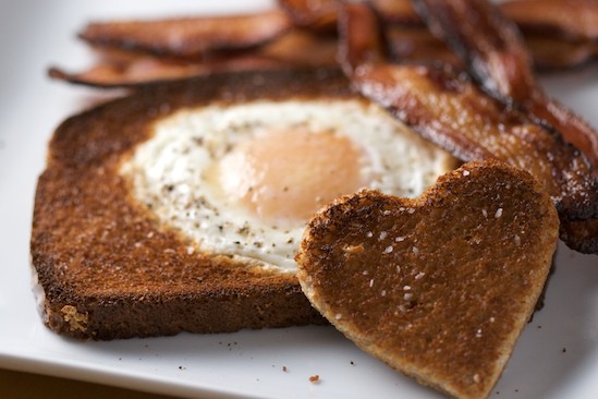 heart shaped egg inside toast cutout