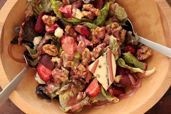 Green Salad with Strawberries, Blue Cheese and Glazed Walnuts