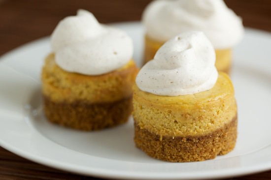 Mini Pumpkin Cheesecakes with Cinnamon Whipped Cream Topping | pinchmysalt.com