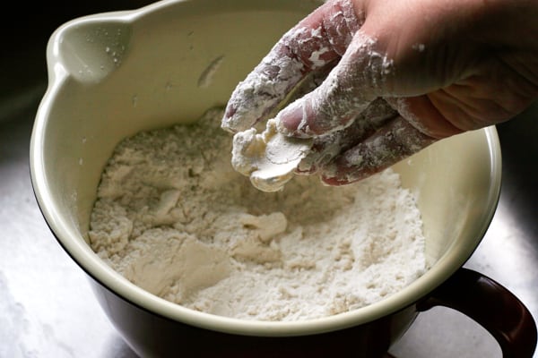Buttermilk biscuits prep - butter and flour | pinchmysalt.com