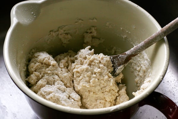 Buttermilk biscuit dough being mixed | pinchmysalt.com