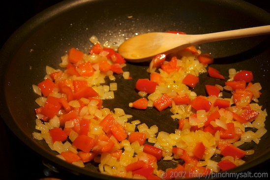 Sauteed onions and red bell peppers