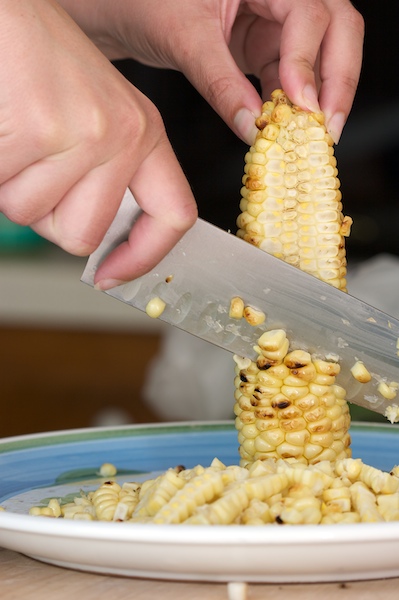 Cutting the Grilled Corn off the cob