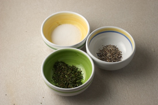 Get your seasonings ready.  You'll need chopped fresh thyme, salt (preferably kosher), and fresh ground black pepper.