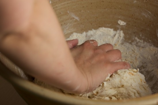 Mixing the Bagel Dough with my Hands