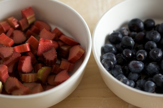 Cut Rhubarb and Blueberries
