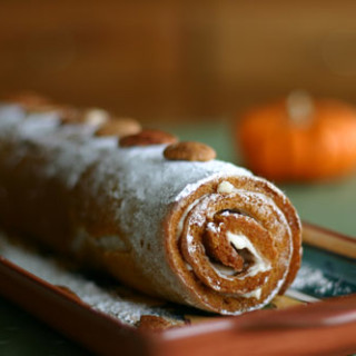 Pumpkin Roll - a rolled pumpkin sponge cake filled with sweetened cream cheese | pinchmysalt.com