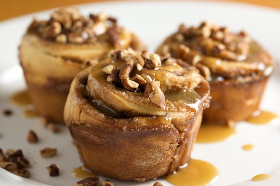Cinnamon Bun with Butterscotch Sauce and Pecans