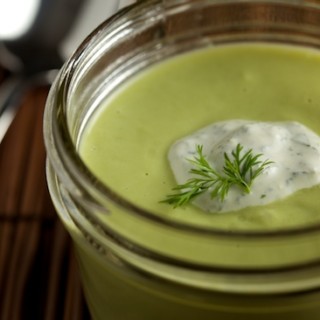 Edamame Green Pea Soup with Herbed Lemon Cream | pinchmysalt.com