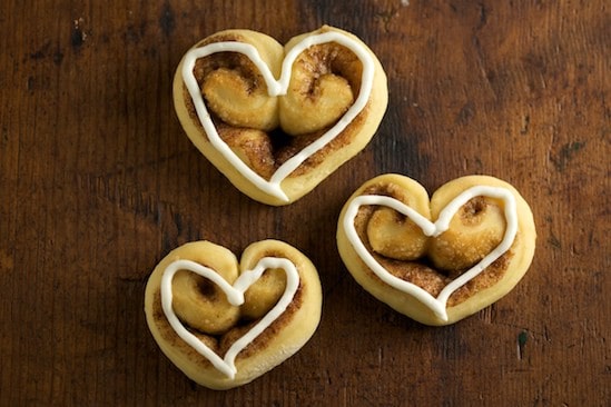 heart-shaped cinnamon Rolls with Cream Cheese Icing