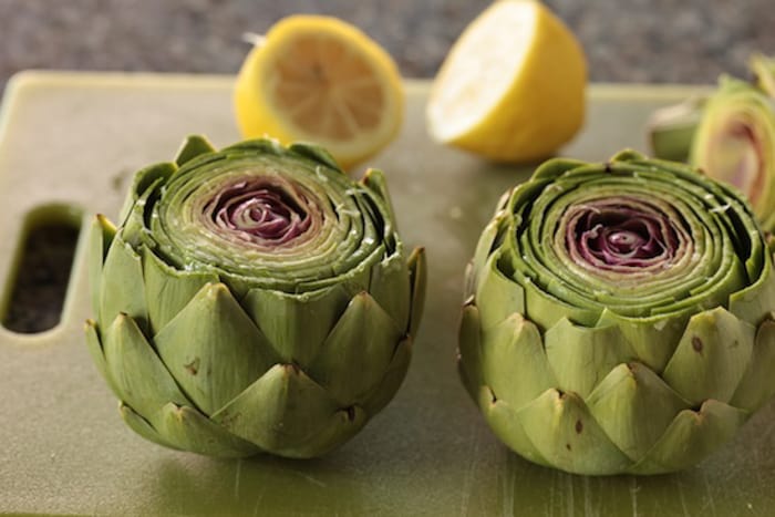 Trimmed Artichokes Rubbed with Lemon