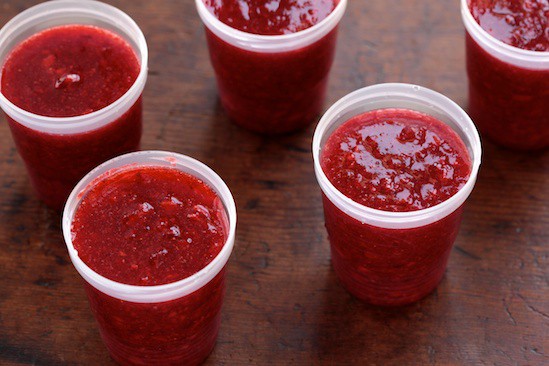Strawberry Freezer Jam in Plastic Containers