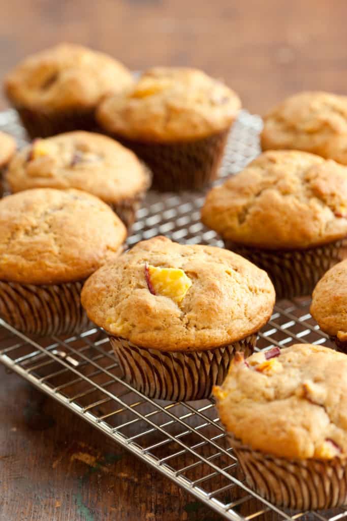 Nectarine Muffins on a Cooling Rack