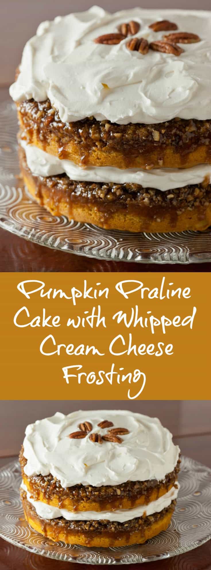 Pumpkin Praline Cake with Whipped Cream Cheese Frosting | pinchmysalt.com