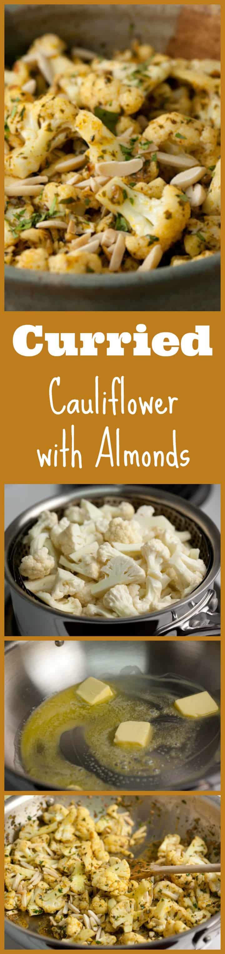 An easy side dish with lots of flavor. This curried cauliflower with almonds is delicious, simple to make, seasonal, and low carb!
