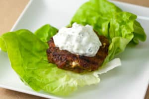 Spiced Turkey Burger with Green Olives and Feta