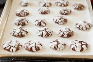 Chocolate Crackle Cookies on Baking Sheet