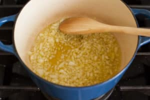 Sauteeing onions and garlic for Green Chile Rice | pinchmysalt.com