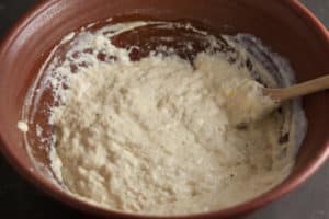Mixing overnight sourdough pancakes batter | pinchmysalt.com