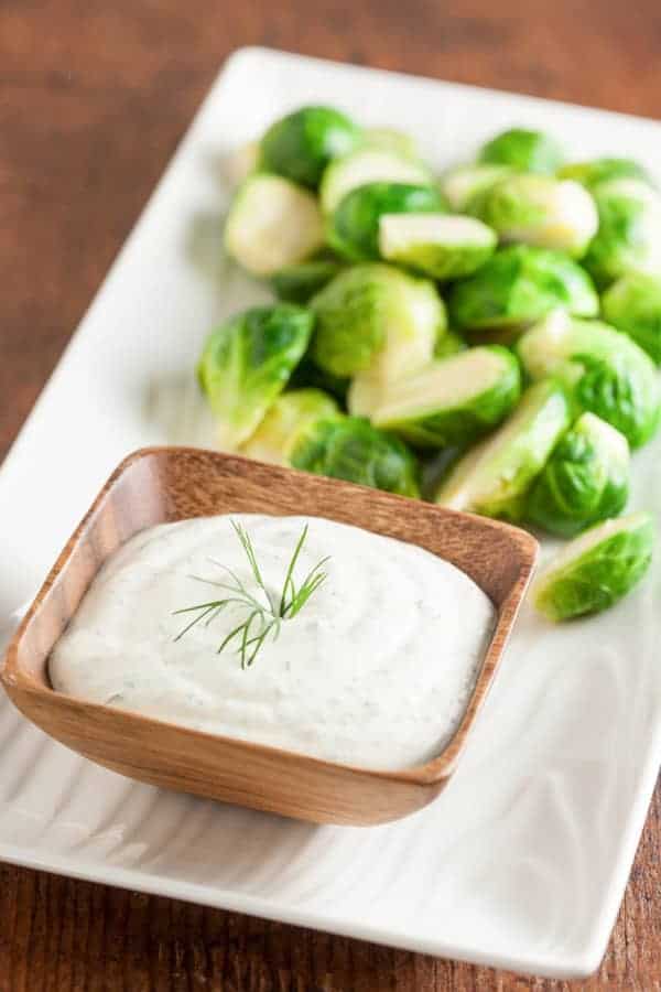 Steamed Brussel Sprouts with Dill Dip | pinchmysalt.com