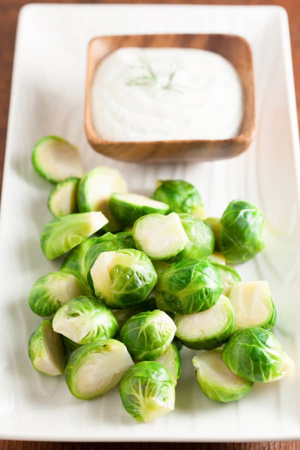 Steamed Brussel Sprouts with Dill Dip | pinchmysalt.com