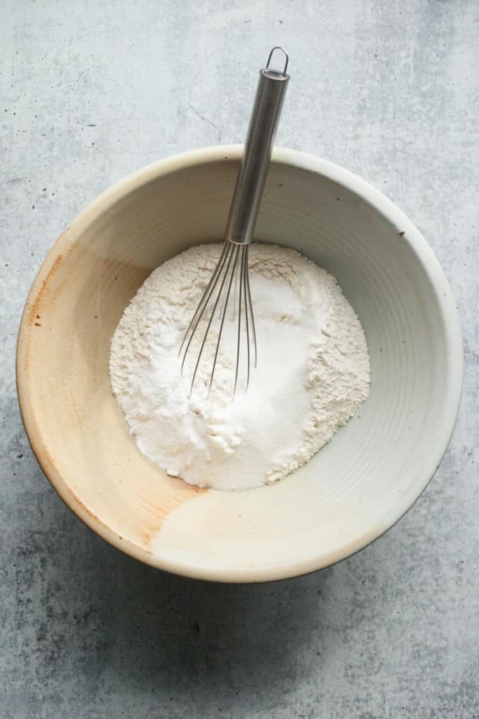 Flour and leavening in a bowl